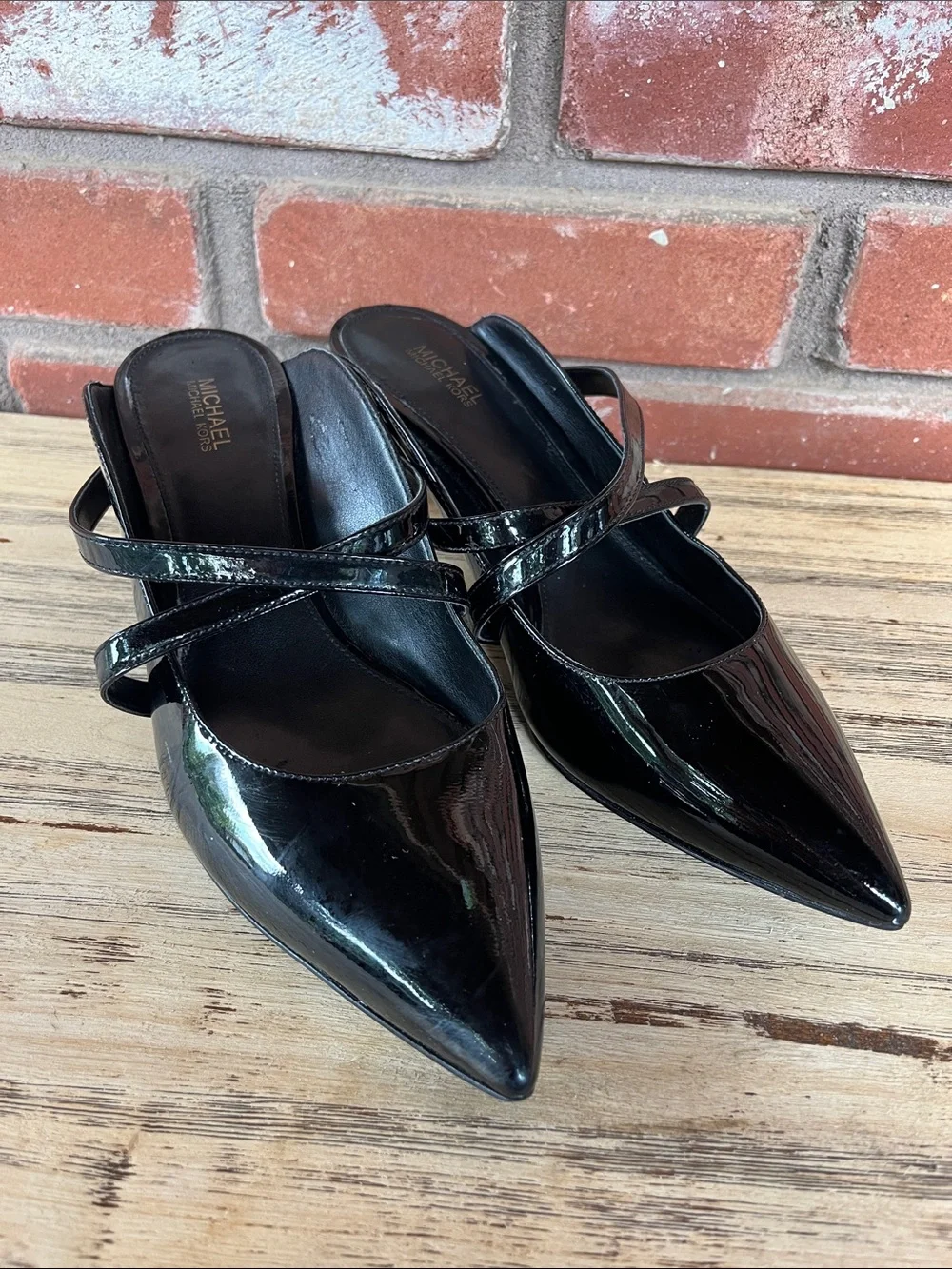Michael Kors Black Patent Pointed  Kitten Heel Geneva